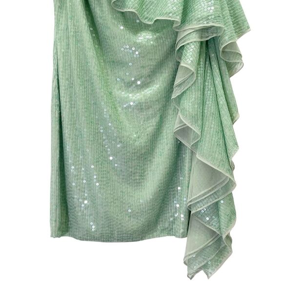 Mac Duggal Sage Sequin One Shoulder Ruffle Mini Dress Size 6 Party Cocktail - Picture 12 of 16